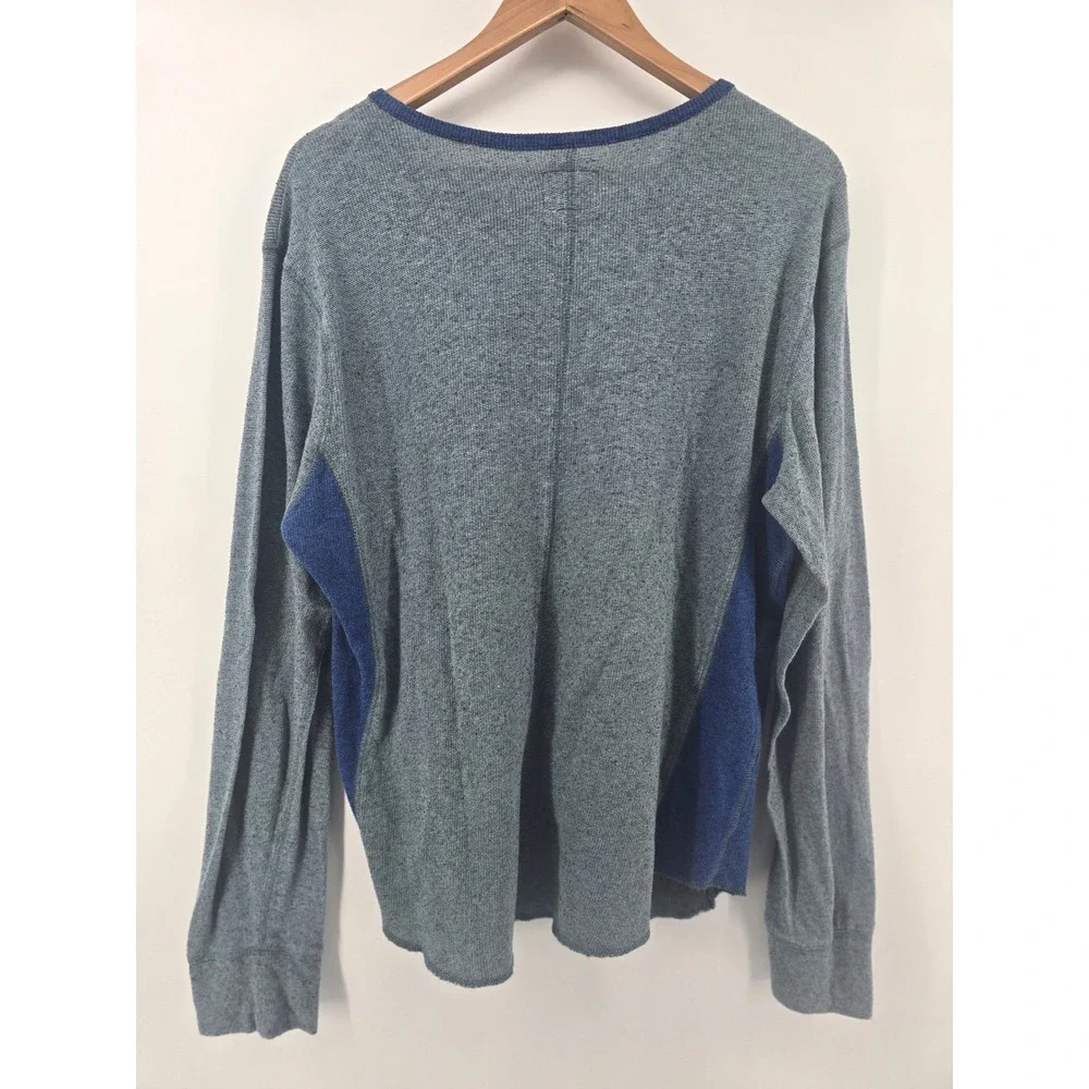 BDG Henley Shirt Mens Large Gray Blue Waffle Knit Long Sleeve Colorblock Thermal